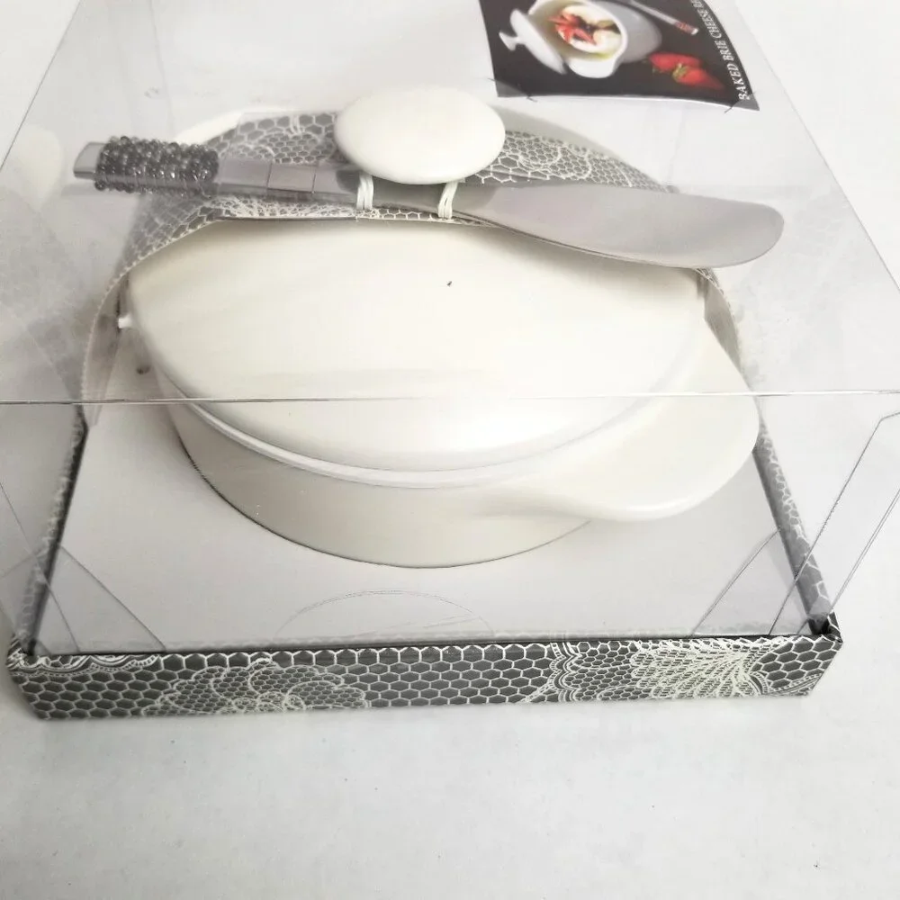 Wild Eye Designs Brie Cheese Baker Set 2 Piece White Ceramic NEW Kitchen Gift